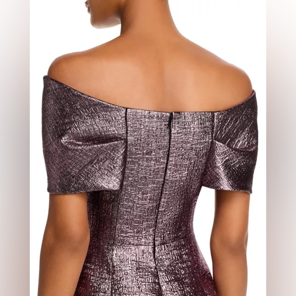 Teri Jon by Rickie Freeman Metallic Jacquard Bodice Off Shoulder Gown Dress - Picture 5 of 16